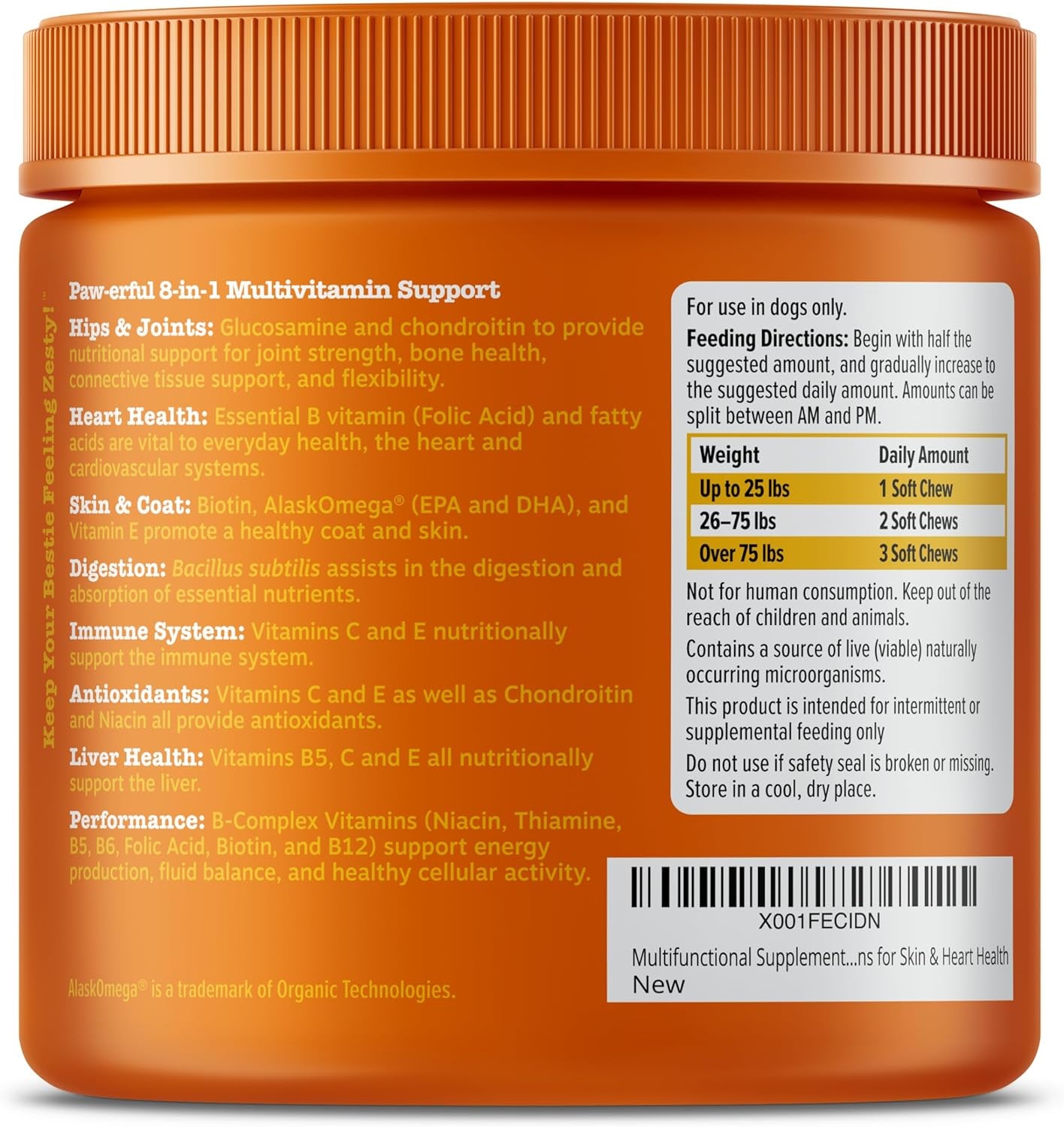 Zesty Paws Multivitamin Treats for Dogs - Glucosamine Chondroitin for Joint Support + Digestive Enzymes & Probiotics - Grain Free Dog Vitamin for Skin & Coat + Immune Health - Chicken Flavor - 90Ct