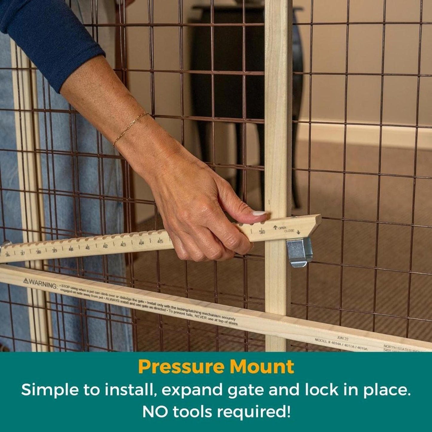 MYPET North States Wire Mesh Dog Gate: 29.5-48" Wide. Pressure Mount. No Tools Needed. Dog Gate 37" Tall, Expandable, Durable Dog Gates for Doorways, Sustainable Hardwood