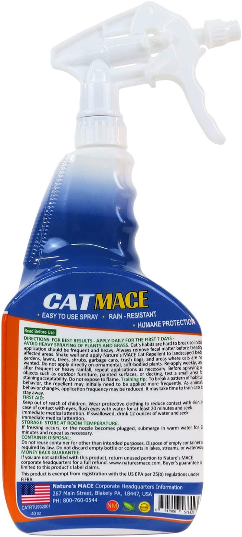 Nature’S Mace 1 Gallon Cat Repellent Spray, Keep Cats Out, Train Your Cat to Stay Out, Cat Training Tool, Cat Deterrent Indoor & Outdoor, Cat Scratch Deterrent Training Aid, Treats 3,000 Sq Ft