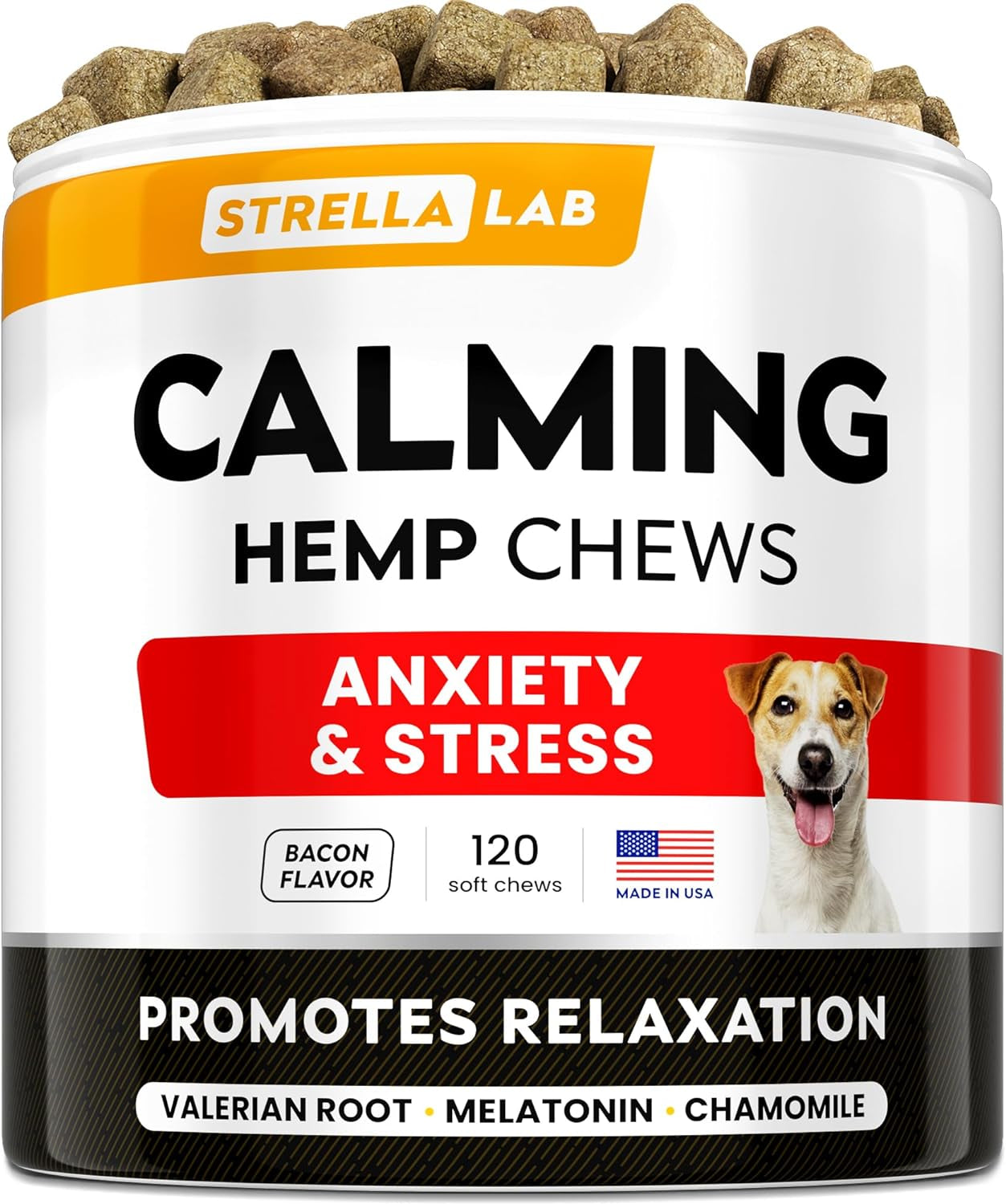 Hemp Calming Chews for Dogs - Dog Calming Treats - Anxiety Relief Treats - Dog Calming Chews - Stress - Sleep Calming Aid - Health & Wellness Supplements for Dog Separation Barking - 120 Treats