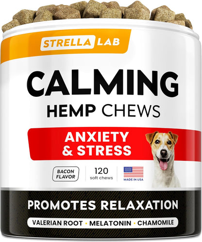 Hemp Calming Chews for Dogs - Dog Calming Treats - Anxiety Relief Treats - Dog Calming Chews - Stress - Sleep Calming Aid - Health & Wellness Supplements for Dog Separation Barking - 120 Treats