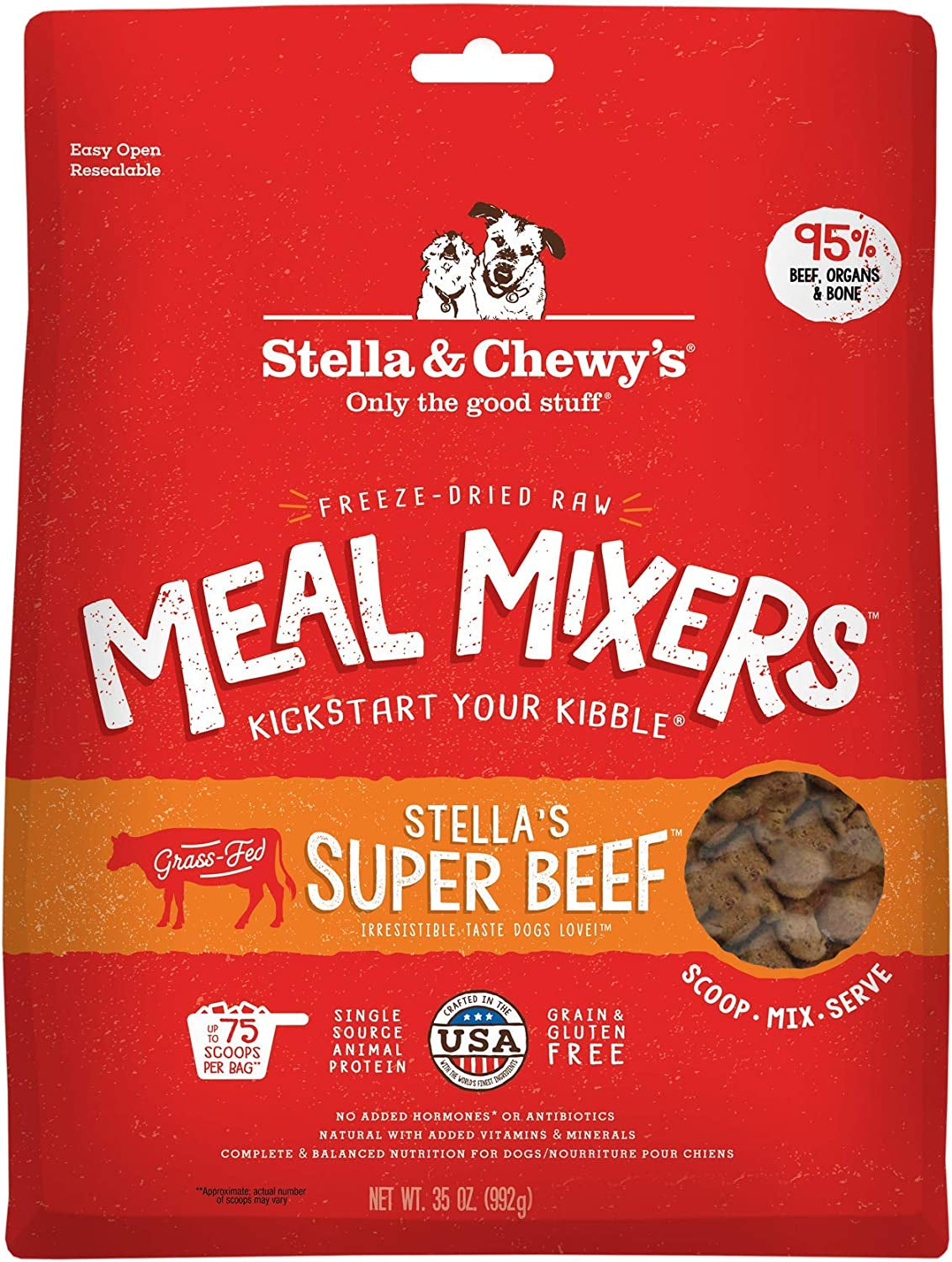 Stella & Chewy'S Freeze Dried Raw Super Beef Meal Mixer – Dog Food Topper for Small & Large Breeds – Grain Free, Protein Rich Recipe – 35 Oz Bag