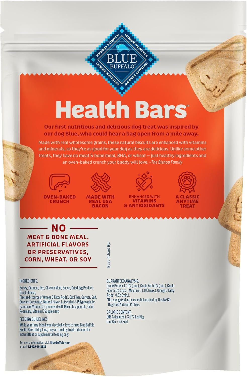 Blue Buffalo Health Bars Crunchy Dog Biscuits, Oven-Baked With Natural Ingredients, Bacon, Egg & Cheese , 16-oz. Bag