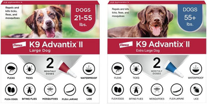 K9 Advantix II XL Dog over 55 Lbs & Large Dog 21-55 Lbs Vet-Recommended Flea, Tick & Mosquito Treatment & Prevention | 2-Mo Supply Each