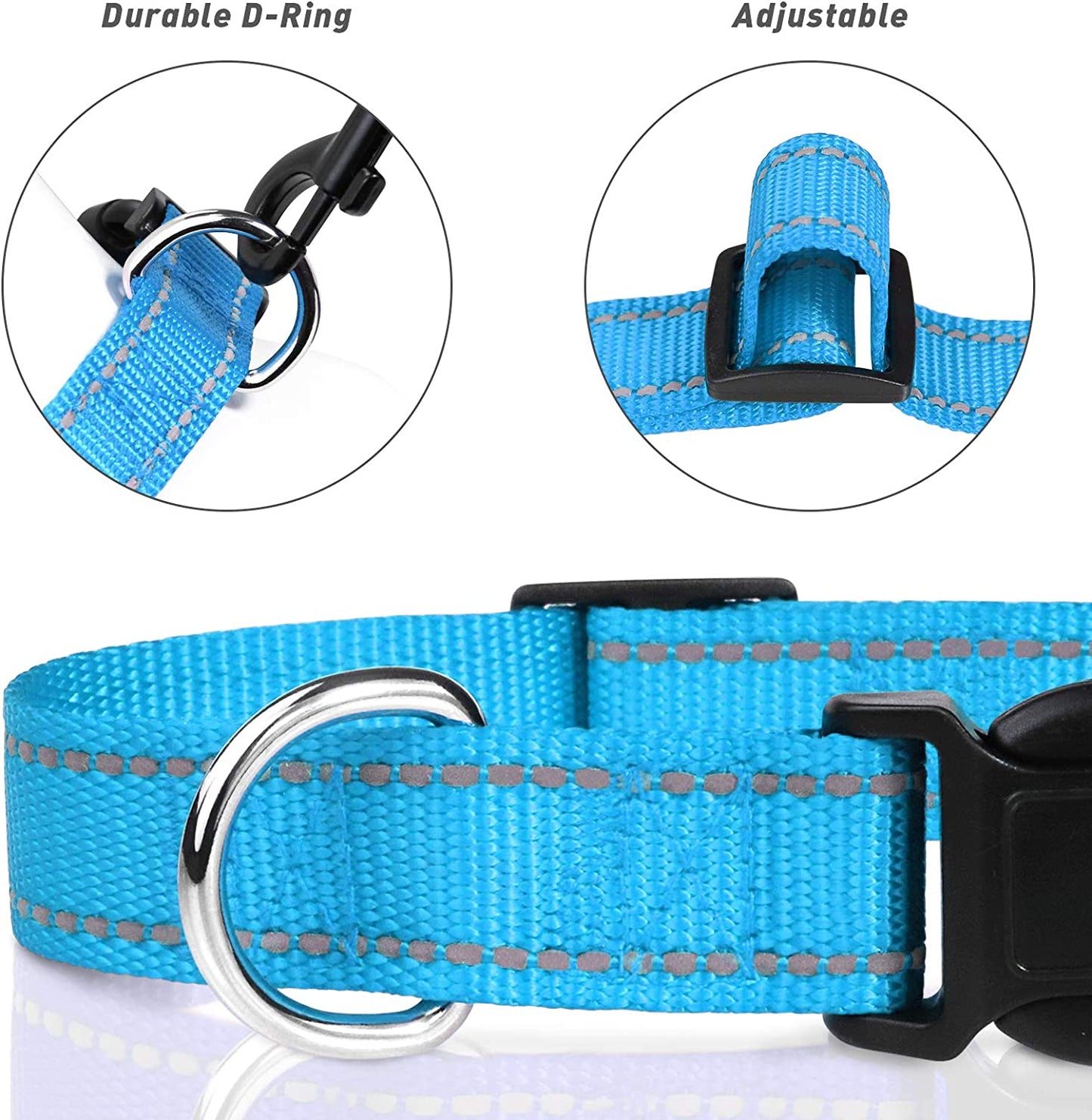 Tagme Reflective Nylon Dog Collars, Adjustable Classic Dog Collar with Quick Release Buckle for Puppy, Black 3/8" Width