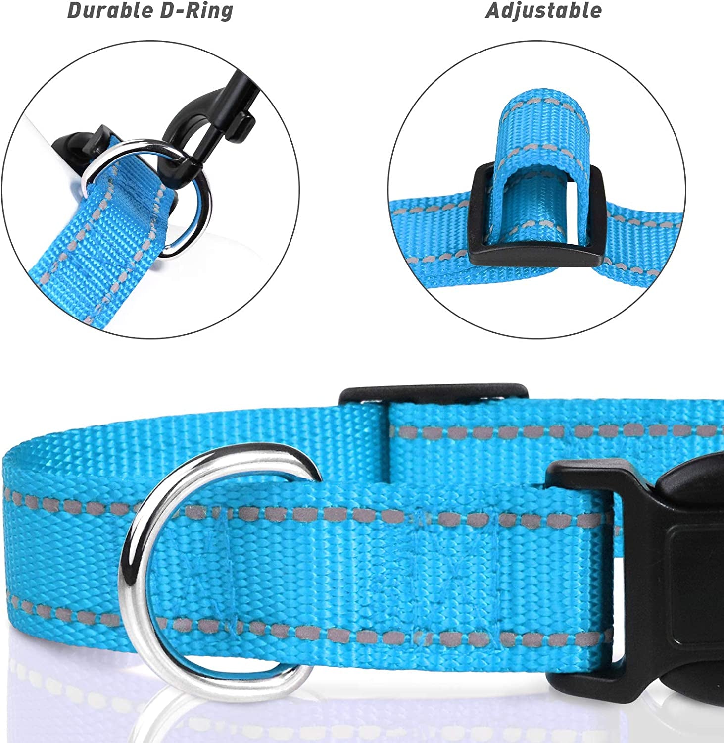 Tagme Reflective Nylon Dog Collars, Adjustable Classic Dog Collar with Quick Release Buckle for Large Dogs, Sky Blue, 1.0" Width