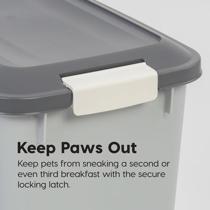IRIS USA Dog Food Storage Container with Wheels, Airtight Lid, 2-Cup Scoop, Up to 54 Pounds Pet Food Storage, Built in Scoop Storage in Lid, Versatile Pet Food Bin, Portable, BPA Free, Gray/Dark Gray