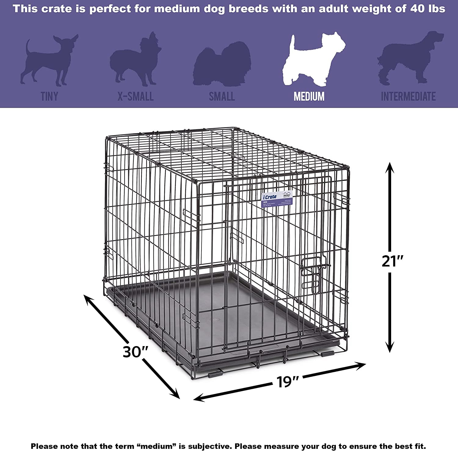 Midwest Homes for Pets Newly Enhanced Single Door Icrate Dog Crate, Includes Leak-Proof Pan, Floor Protecting Feet , Divider Pane L & New Patented Features