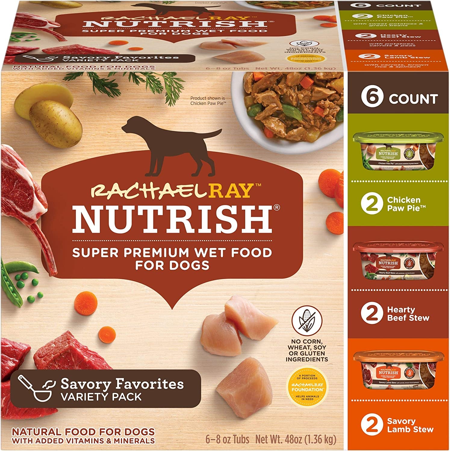 Rachael Ray Nutrish Premium Natural Wet Dog Food, Savory Favorites Variety Pack, 8 Ounce Tub (Pack of 6)