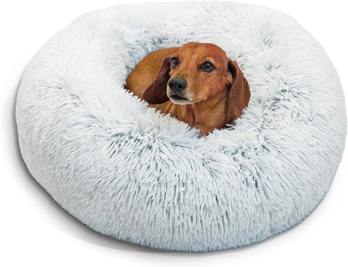 Best Friends by Sheri the Original Calming Donut Cat and Dog Bed in Shag Fur Frost, Small 23"