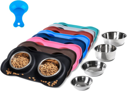 Hubulk Pet Dog Bowls 2 Stainless Steel Dog Bowl with No Spill Non-Skid Silicone Mat + Pet Food Scoop Water and Food Feeder Bowls for Feeding Small Medium Large Dogs Cats Puppies (Large, Black)