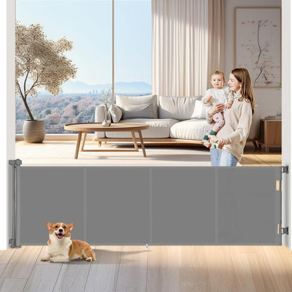 Upgrade 200 Inch Retractable Baby Gates Extra Wide with Reinforced Strip Design to Prevent Crawling Through, 200" Retractable Dog Gate, 34" Tall, Retractable Gate for Indoor/Outdoor(Gray)