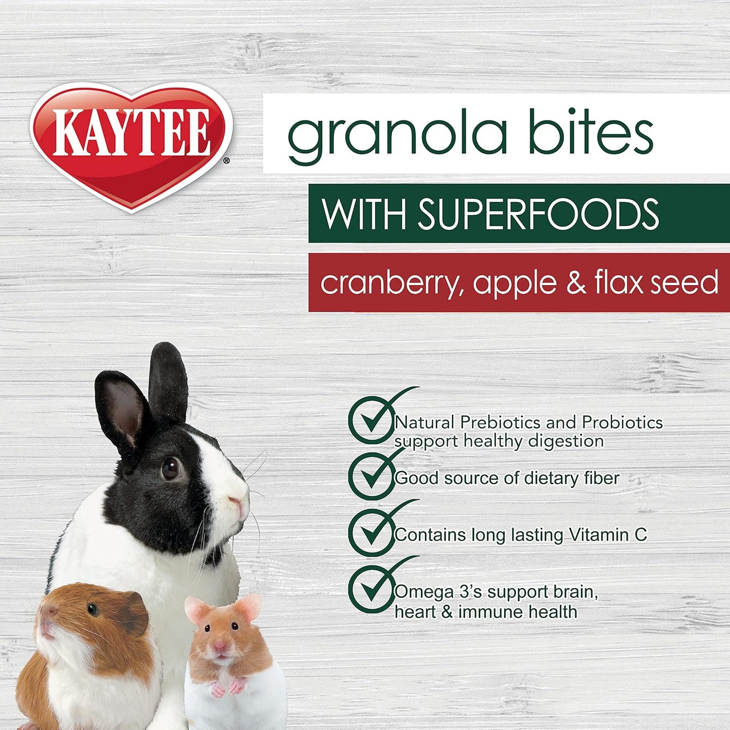 Kaytee Granola Bites with Superfoods Cranberry, Apple and Flax for Rats, Mice, Hamsters, Gerbils, Rabbits, Guinea Pigs and Chinchillas, 4.5 oz