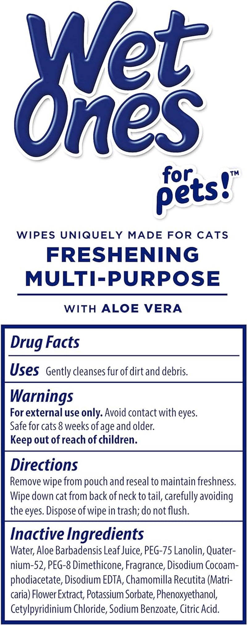 Wet Ones for Pets Freshening Multipurpose Wipes for Cats with Aloe Vera | Easy to Use Cat Cleaning Wipes, Freshening Cat Grooming Wipes for Pet Grooming in Fresh Scent | 50 Ct Cannister Cat Wipes