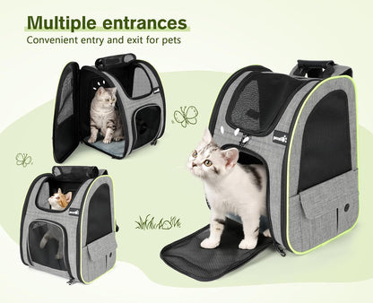 Pecute Cat Carrier Backpacks, Expandable Cat Backpack with Breathable Mesh, Pet Carrier Backpack for Cats Small Dogs Puppies up to 18 Lbs, Dog Carrier Backpack Great for Travel Hiking Camping Outdoor