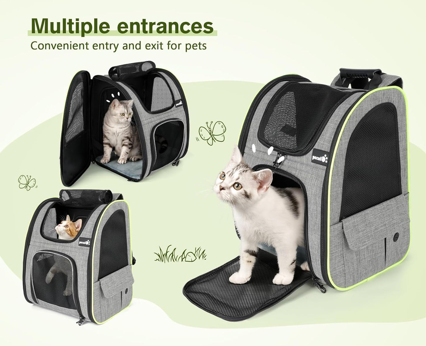 Pecute Pet Carrier Backpack with Shade Cover, Large Cat Carrier Backpack, Expandable Cat Backpack with Breathable Mesh for Medium Large Cats, Small Dogs, Dog Backpack Carrier for Travel Hiking