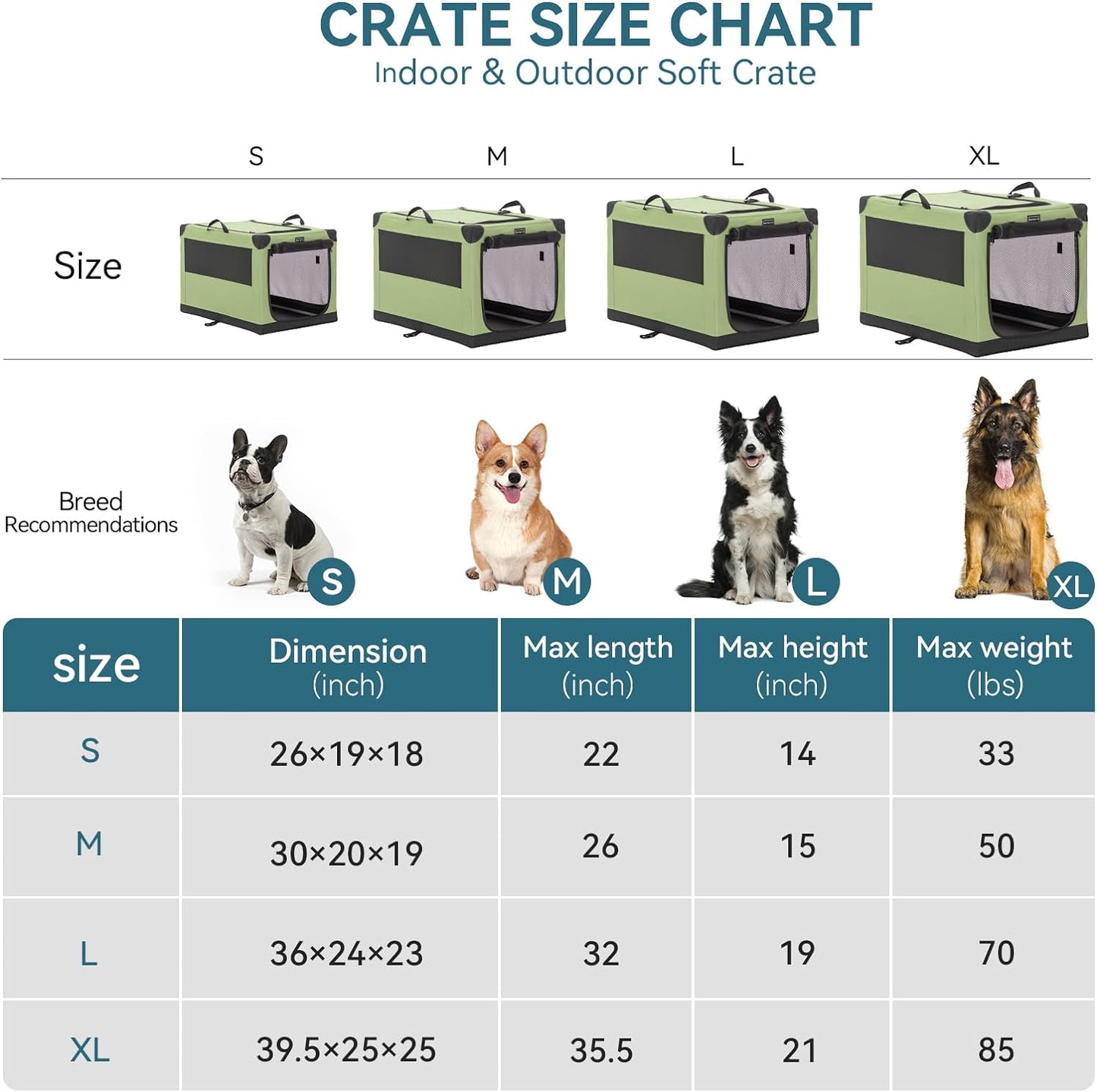 Petsfit 26 Inch Soft Sided Dog Kennel, Adjustable Fabric Cover by Spiral Iron Pipe, Chew Proof 3 Door Design, Portable Collapsible Dog Crate Khaki