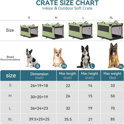 Petsfit 39.5 Inch Collapsible Dog Crate, Adjustable Fabric Cover by Spiral Iron Pipe, Chew Proof 3 Door Design, Soft Sided Dog Kennel Green