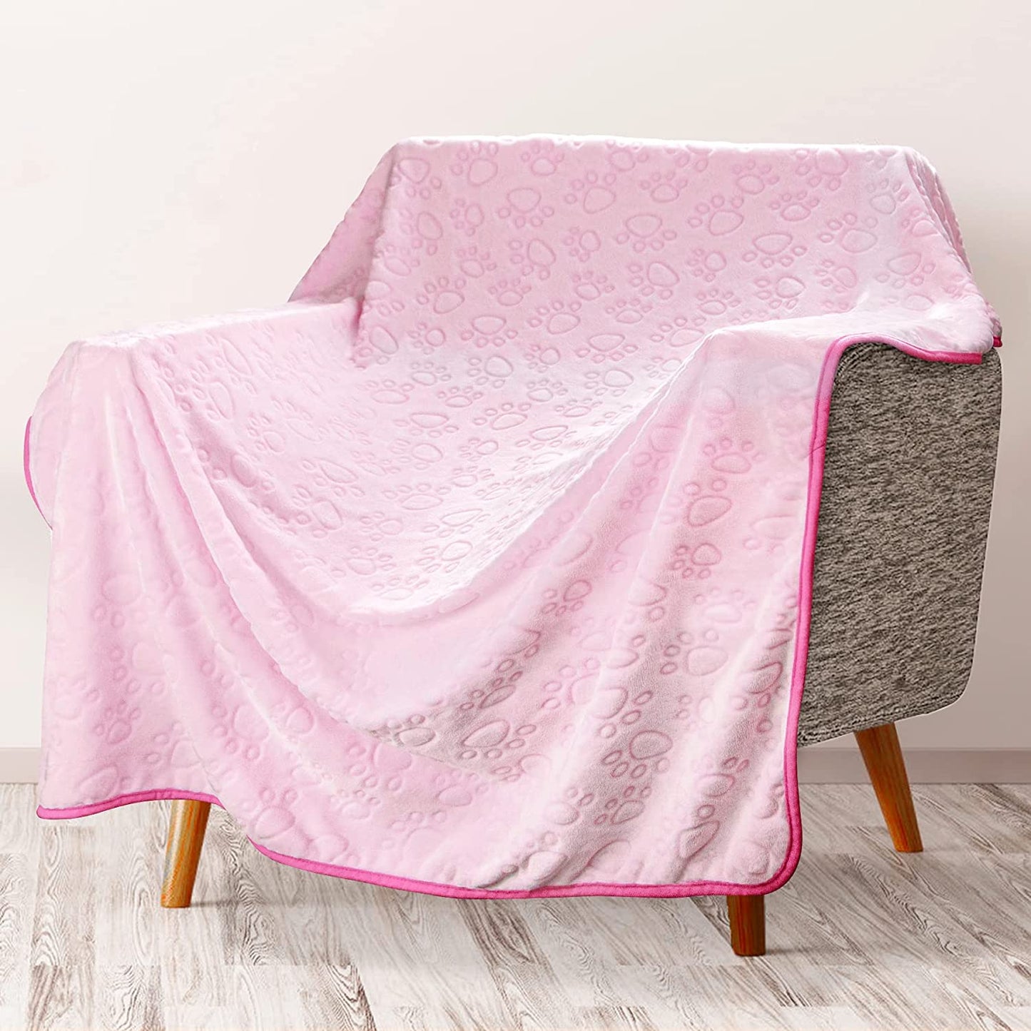 Stuffed Premium Soft Dog Blanket, Flannel Pink Stuff Cute Paw Print, 43 * 66 Inches, Cat Blanket Puppy Supplies Dog Products Stuff Essentials