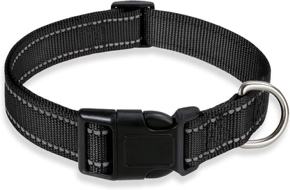 Reflective Dog Collar with Buckle Adjustable Safety Nylon Collars for Small Medium Large Dogs, Black XS