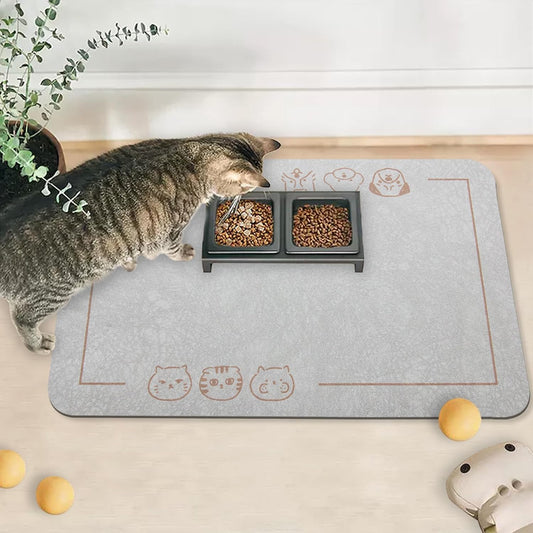 YCT Cat Pet Food Mat, Cat Feeding Mat, Non-Slip Bottom Absorbent Pet Mat, Quick Dry Dog Cat & Dog Food Mat, Pet Supplies Mat, 16.9"X24" Beige