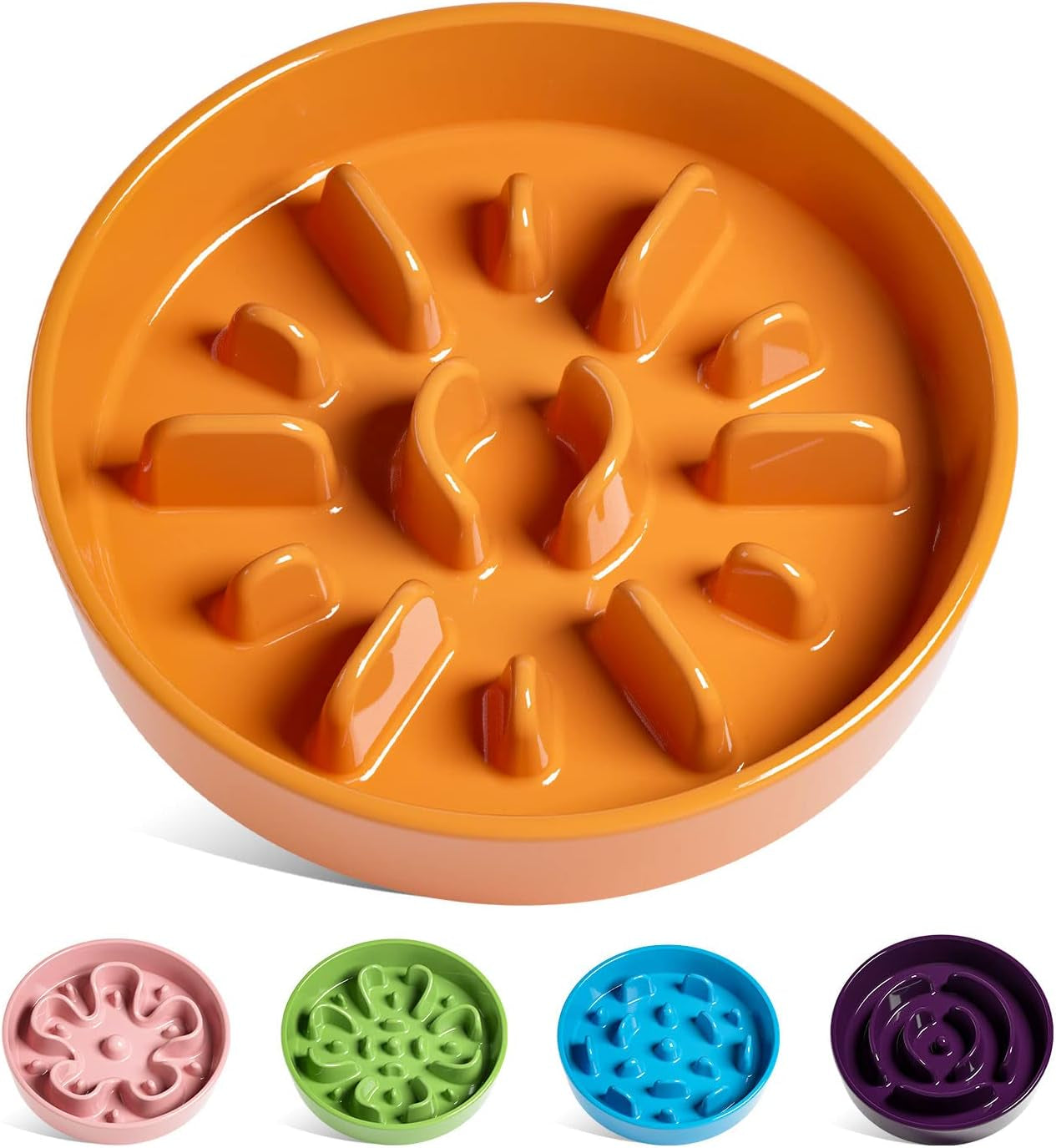 LE TAUCI Dog Bowls Slow Feeder Ceramic, 1.5 Cups Slow Feeding Dog Bowl Small Medium Breed, Puppy Slow Feeder Bowl for Fast Eaters, Dog Dishes to Slow down Eating, Dog Maze Bowl,Sun Orange