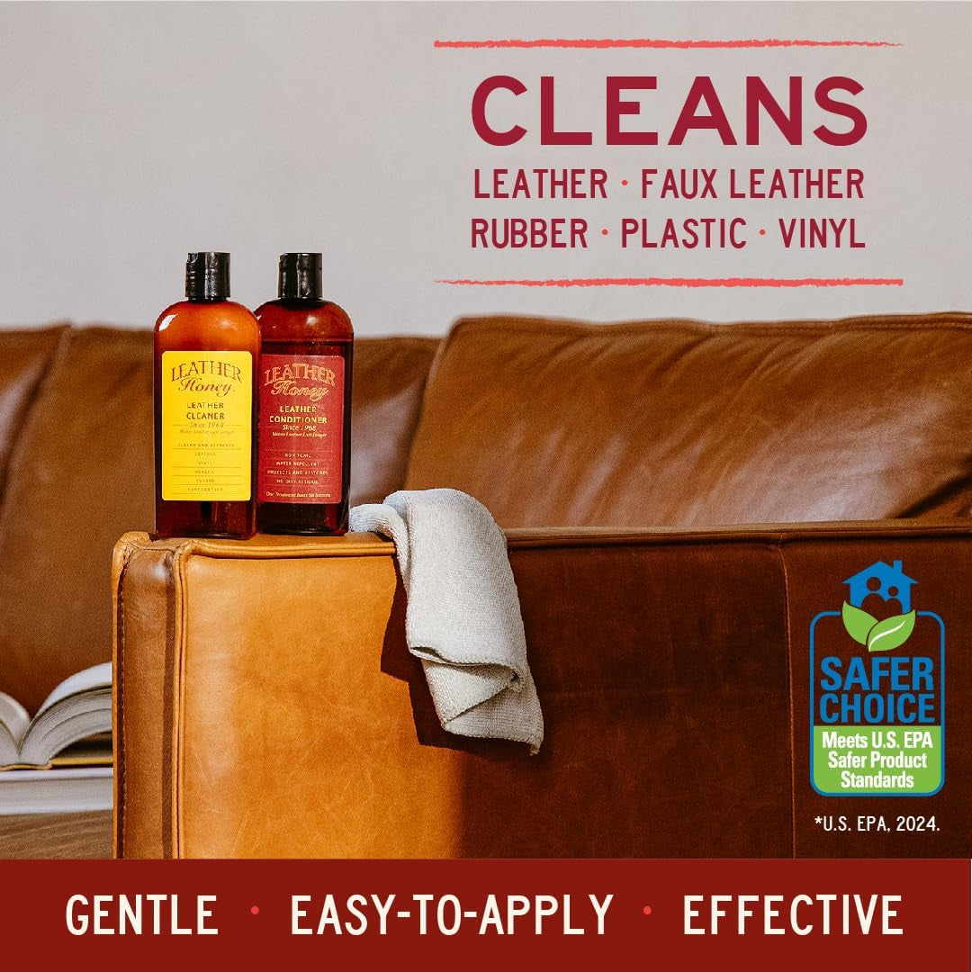 Leather Honey Leather Cleaner: Non-Toxic Leather Care Made in The USA Since 1968. Deep Cleans Leather, Faux & Vinyl - Couches, Car Seats, Purses, Tack, Shoes & Bags. Safe Any Colors & White Leather