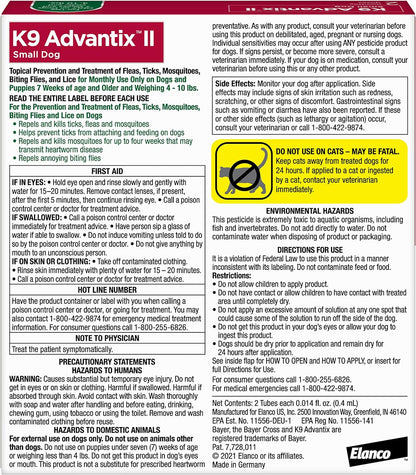 K9 Advantix II Small Dog Vet-Recommended Flea, Tick & Mosquito Treatment & Prevention | Dogs 4-10 Lbs. | 2-Mo Supply