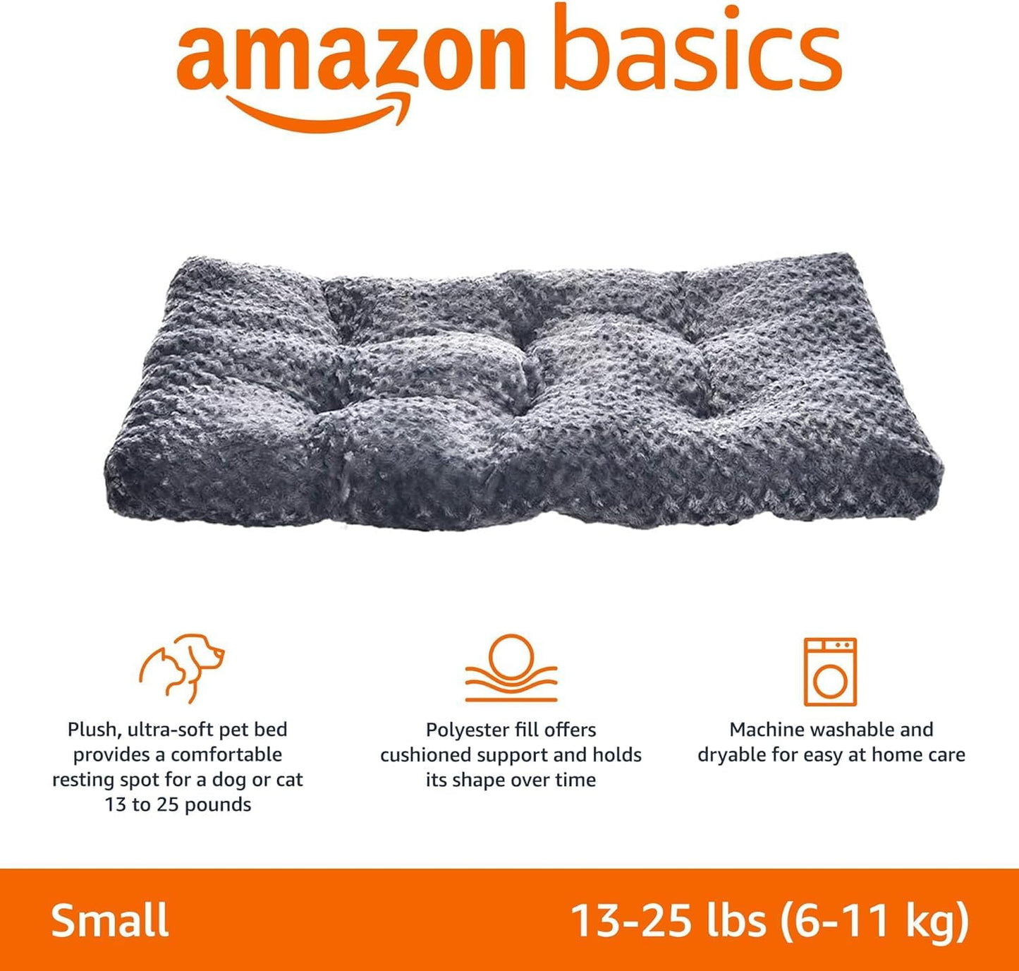 Amazon Basics Plush Pet Bed and Dog Crate Pad, X-Small, 23 X 18 X 2.5 Inches, Gray