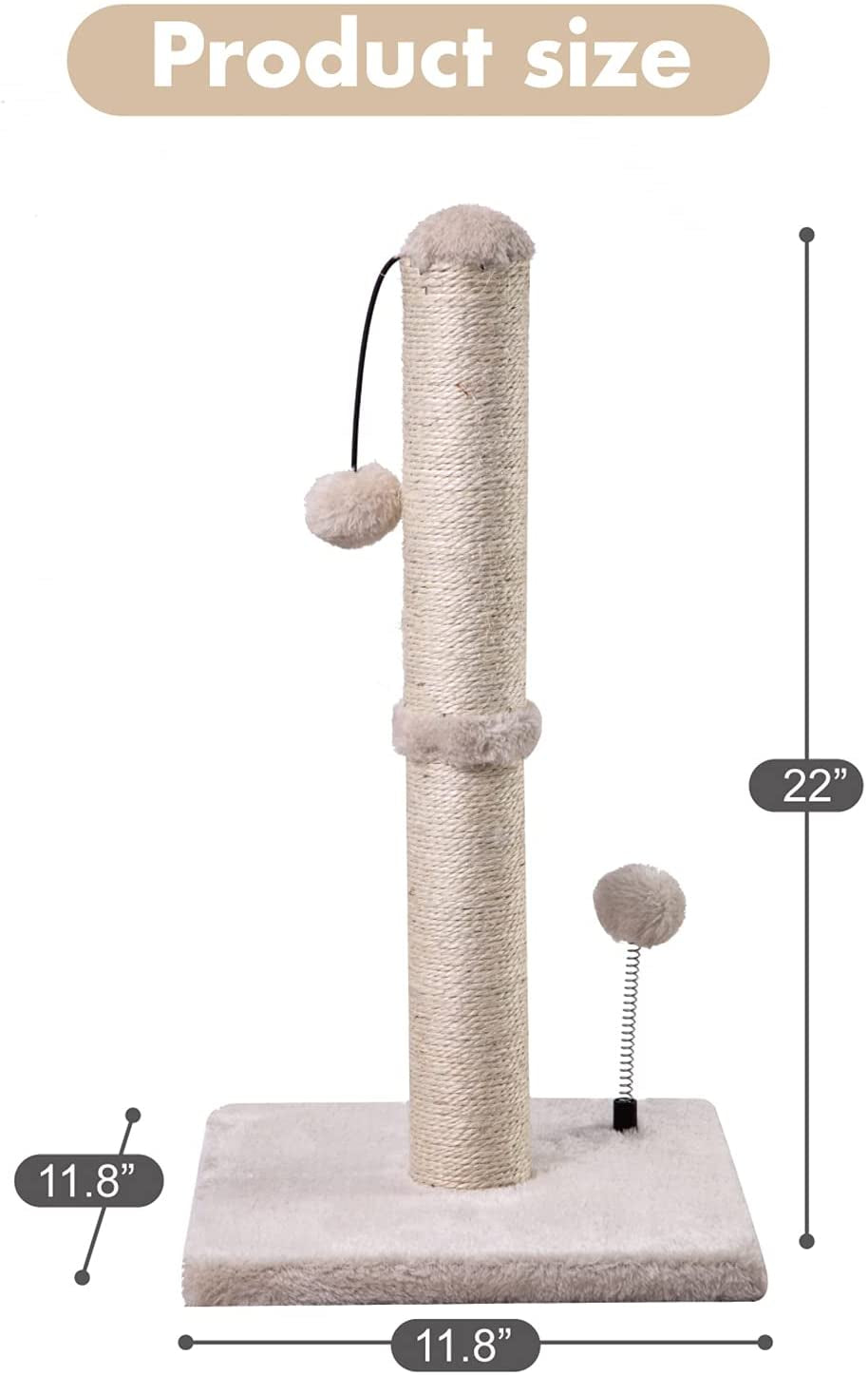 MECOOL Cat Scratching Post Premium Basics Kitten Scratcher Sisal Scratch Posts with Hanging Ball 22in for Kittens or Smaller Cats (22 inches for Kitten, Beige)