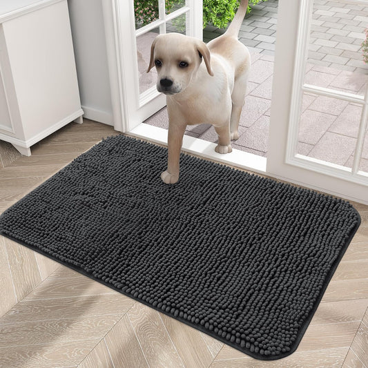 OLANLY Dog Door Mat for Muddy Paws, Absorbs Moisture and Dirt, Absorbent Non-Slip Washable Mat, Quick Dry Microfiber, Mud Mat for Dogs, Entry Indoor Door Mat for inside Floor(24X16 Inches, Dark Grey)