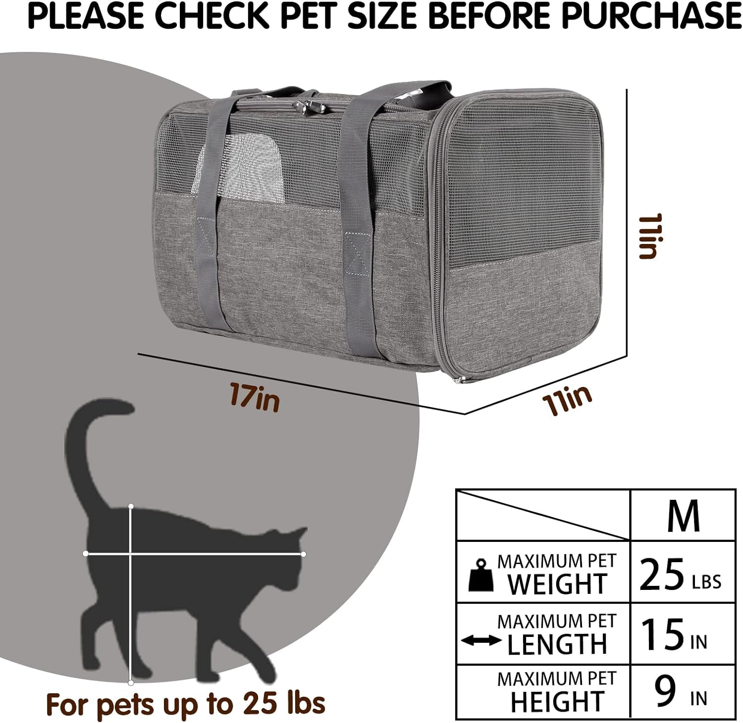 Carriers Soft-Sided Pet Carrier Case for Small Medium Cats Dogs Puppy under 15 Lbs,Airline Approved Cat Carrier with 4 Ventilated Windows (Medium,Grey&Black)