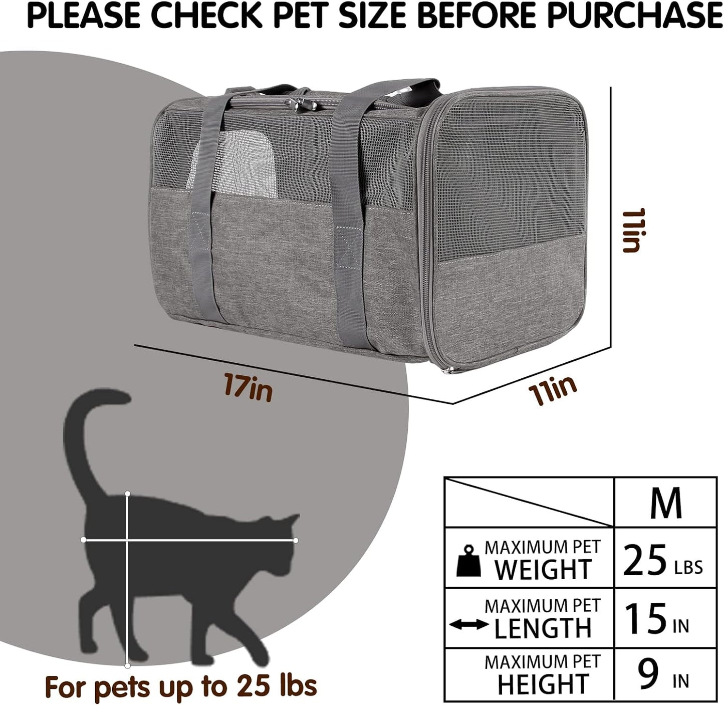 Cat Dog Carriers Soft-Sided, Pet Travel Carrier for Small Cats Dogs under To15Lbs, Soft-Solid Collapsible Carrier,(Medium,Green)