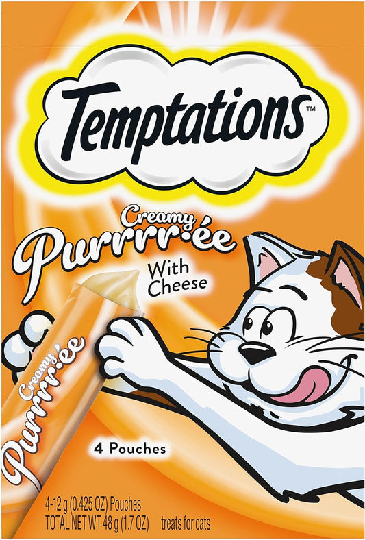 Temptations Creamy Puree with Cheese, Lickable Cat Treats, 0.42Oz Pouches, 4 Count (Pack of 11) - Total 44 Count