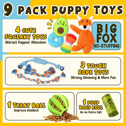 Zeaxuie 9 Pack Puppy Toys for Teething, Puppy Chew Toys with Cute Squeaky Dog Toys, Treat Ball and Rope Dog Chew Toys for Small Dogs, Hold a Bottle