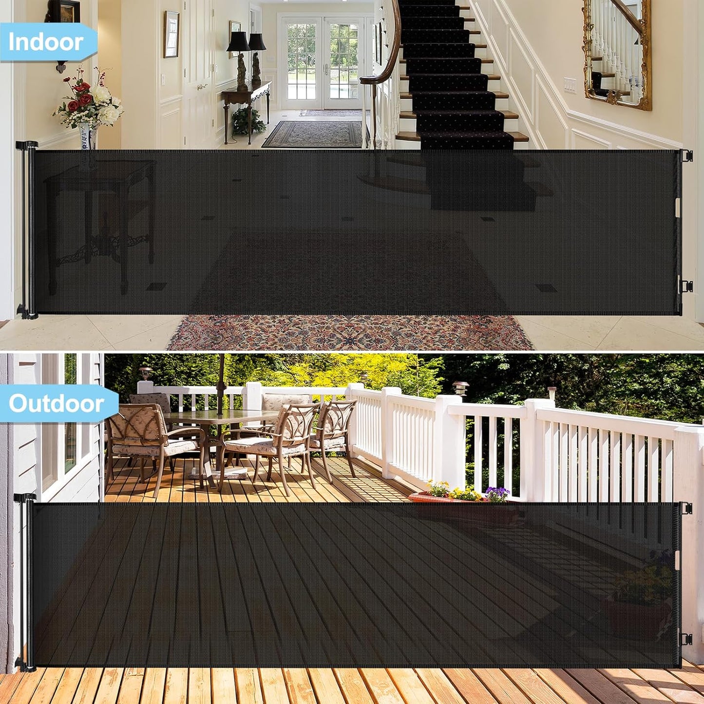 155 Inch Retractable Dog Gate Extra Wide Baby Gate Retractable Baby Gates for Large Openings Extra Large Baby Gate Outdoor Baby Gates for Dogs Indoor Extra Long Baby Fence Retractable Baby Barrier