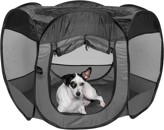 Furhaven Pop up Playpen Pet Tent Playground - Gray, Medium