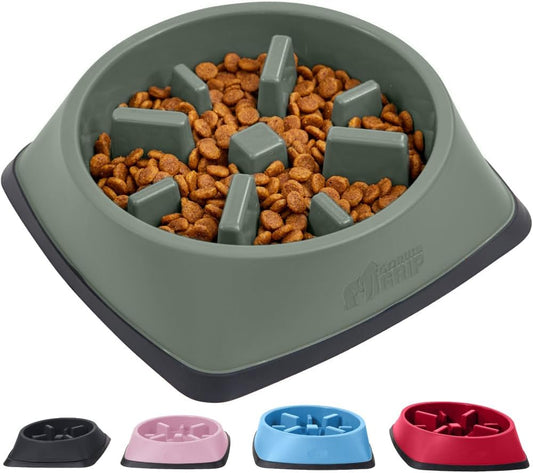 Gorilla Grip Slow Feeder Dog and Cat Bowls, Interactive Puzzle Toy for Dogs and Cats Food Training, Keeps Pets Busy and Prevents Puppy Overeating, Large, Small Breeds, 100% BPA Free, 1 Cup Sage Green