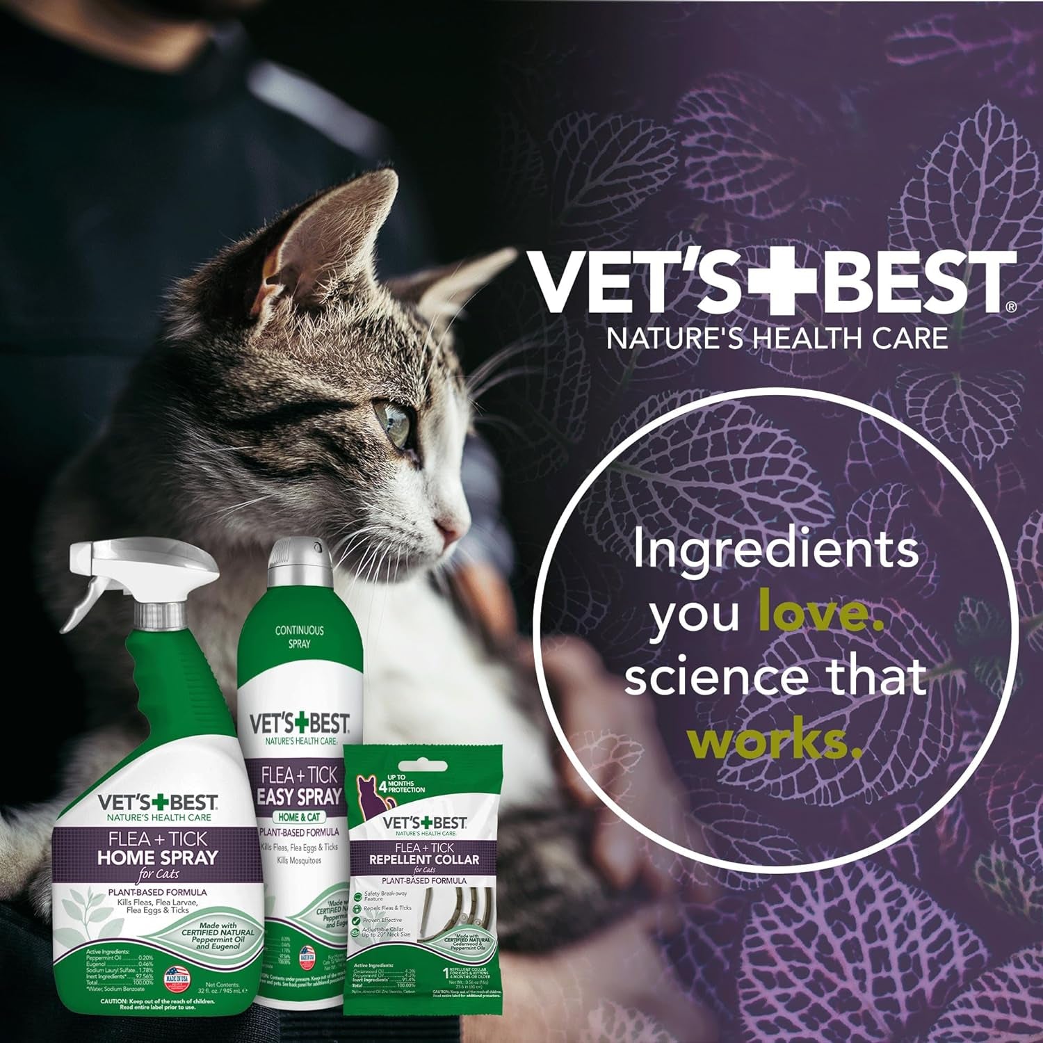 Vet'S Best Flea and Tick Gentle-Mist Spray for Cats - Flea Treatment for Cats - Plant-Based Formula - Certified Natural Oils - Easy Application and Control - 6.3 Oz