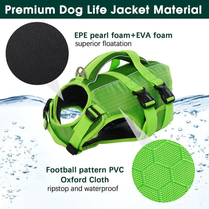 Kuoser Dog Life Jacket High Flotation, Reflective Dog Life Vest for Swimming Boating, Adjustable Small Medium Large Dog lifejacket, Lightweight Dog life Preserver Rescue Handle Spring Summer Pool