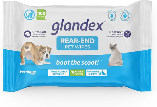 Vetnique Labs Glandex Dog Wipes for Pets Cleansing & Deodorizing Anal Gland Hygienic Wipe​S for Dogs & Cats with Vitamin E, Skin Conditioners and Aloe (100Ct Pouch)