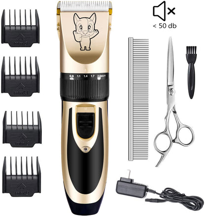 Dog Grooming Kit Clippers, Low Noise, Electric Quiet, Rechargeable, Cordless, Pet Hair Thick Coats Clippers Trimmers Set, Suitable for Dogs, Cats, and Other Pets(Grey)