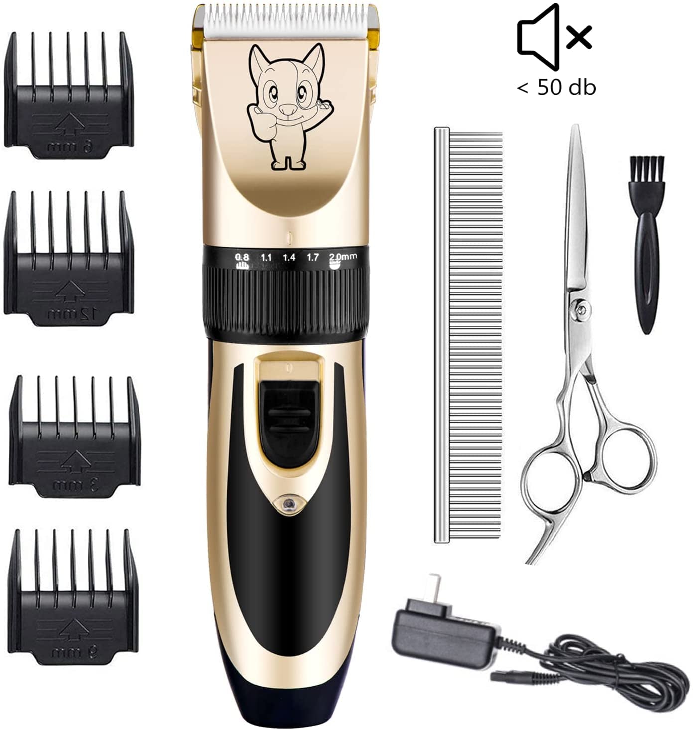 Dog Grooming Kit Clippers, Low Noise, Electric Quiet, Rechargeable, Cordless, Pet Hair Thick Coats Clippers Trimmers Set, Suitable for Dogs, Cats, and Other Pets (Silver)