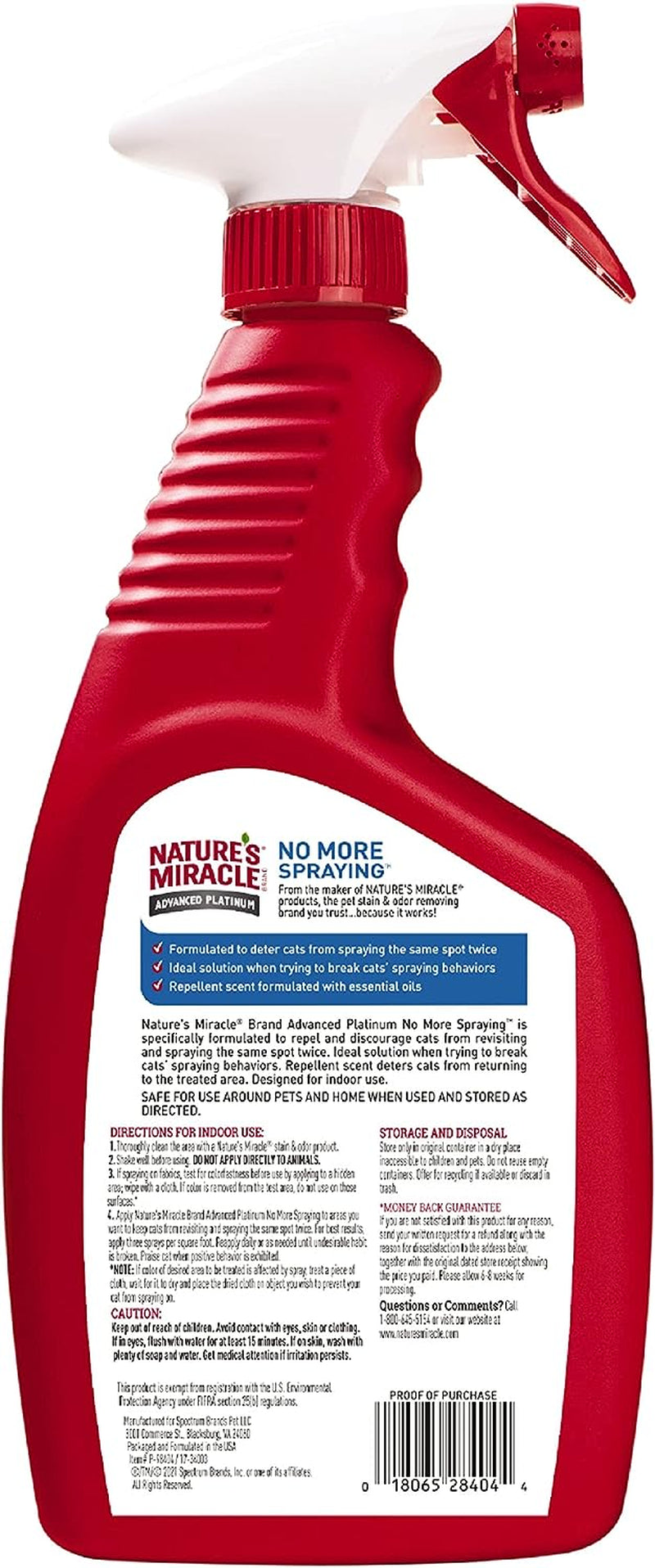 Nature'S Miracle Advanced Platinum No More Spraying, 24 Ounces, Helps Discourage Repetitive Cat Spraying