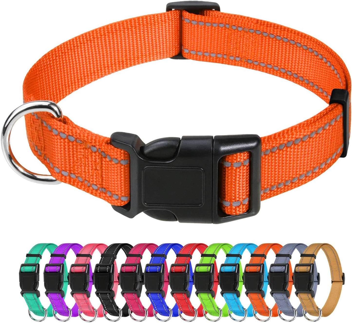 Tagme Reflective Nylon Dog Collars, Adjustable Classic Dog Collar with Quick Release Buckle for Extra Large Dogs, Orange, 1¼" Width