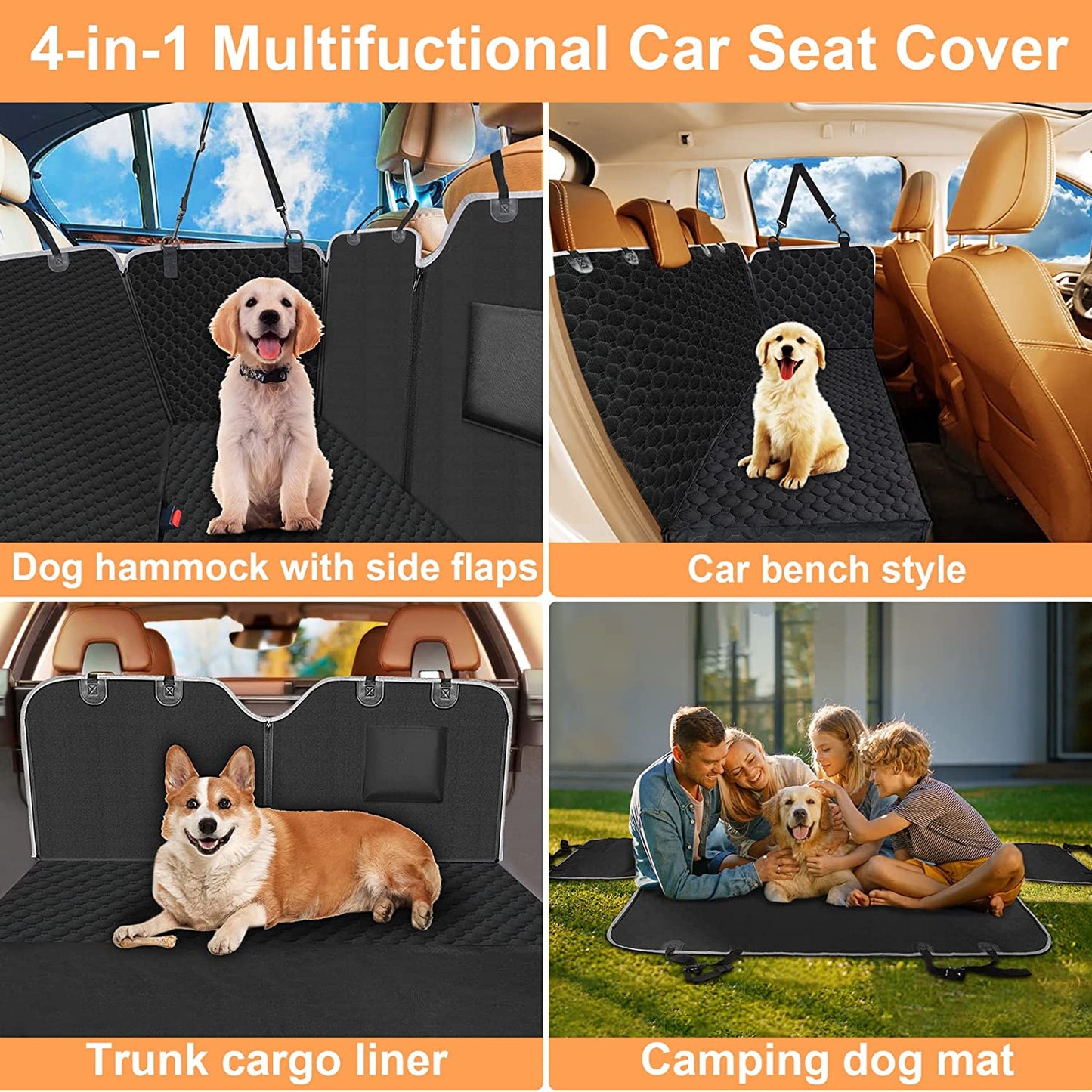 Mancro Dog Car Seat Cover for Back Seat, Waterproof Car Seat Protector for Dogs with Side Flaps, Scratchproof Dog Backseat Cover, Durable Nonslip Dog Hammock for Sedans, Trucks, Suvs, Standard