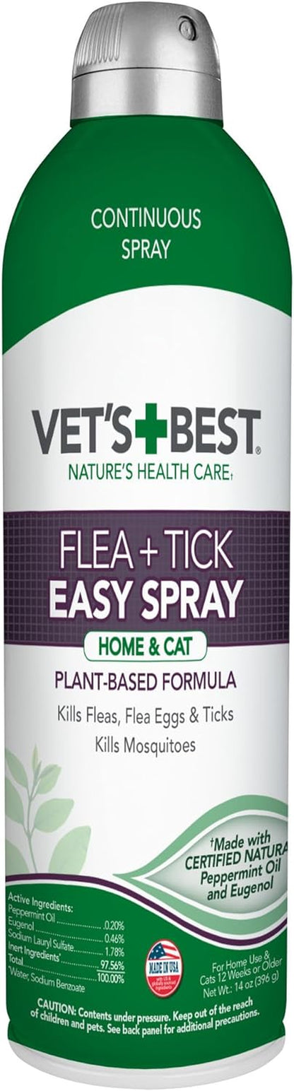 Vet'S Best Flea and Tick Home Spray for Cats - Flea Treatment for Cats and Home - Plant-Based Formula - Certified Natural Oils - 14 Oz