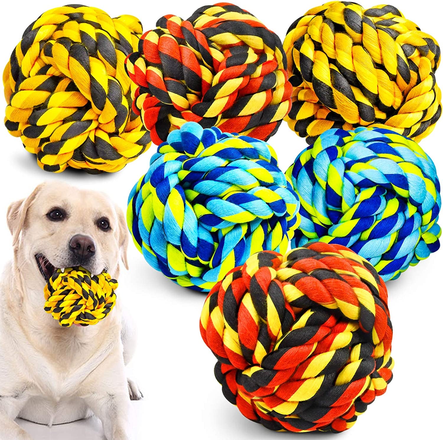 SHARLOVY Dog Chew Toys for Aggressive Chewers, Dog Balls for Large Dogs, Heavy Duty Dog Toys with Tough Twisted, Dental Cotton Dog Rope Toy for Medium Dogs, 6 Pack Indestructible Chew Toys