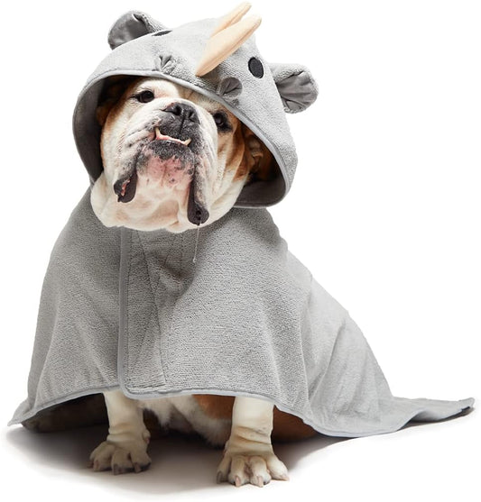 Barkbox Dog Bathrobe Towel - Lightweight, Super Cute Fast Drying Bathrobe for Dogs - Rhino (Medium)