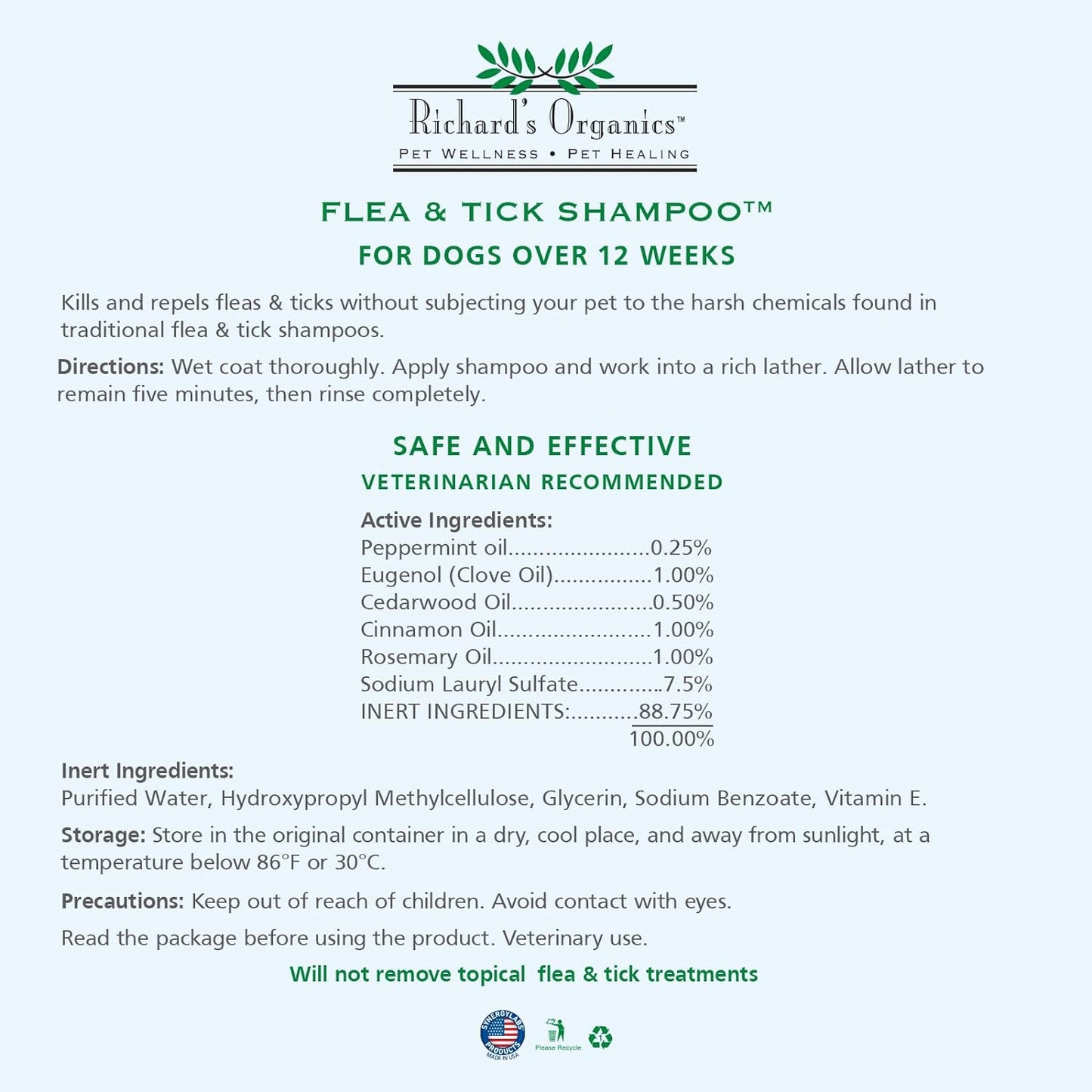 Richard’S Organics Flea and Tick Shampoo for Dogs – 100% All-Natural Actives Kills Fleas, Ticks and Repels Mosquitos – Gentle, Won’T Dry Skin, Great Smelling Essential Oils (12Oz Bottle),Fg00440